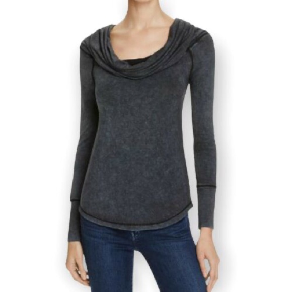 Free People Cosmo Cowl Long Sleeve Top In Black
